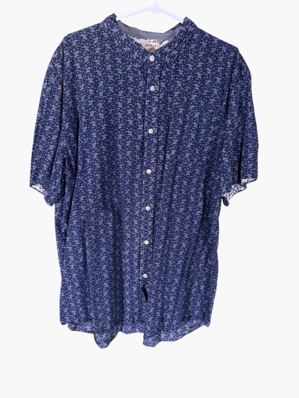 Men's Short-Sleeve Navy Floral Button-Down Shirt